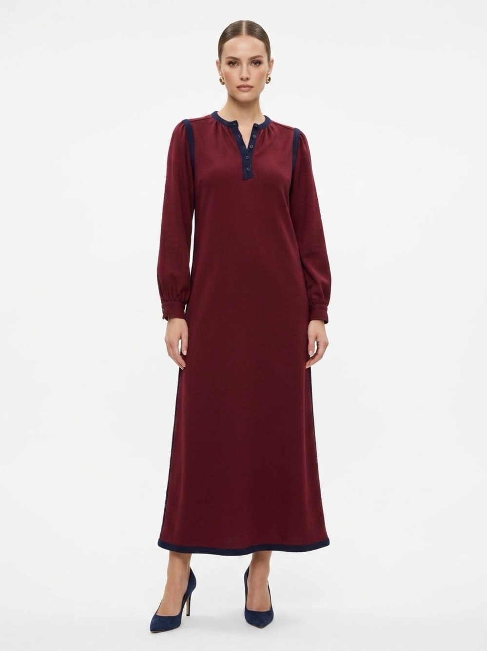 Yves Saint Laurent Vintage Rive Gauche Button Maxi Dress Wool Rust 36